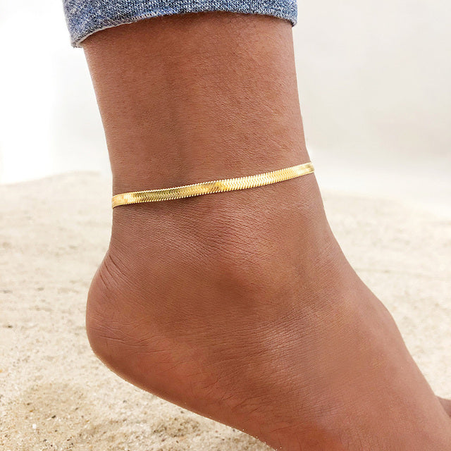 Gold Color Simple Chain Anklets For Women