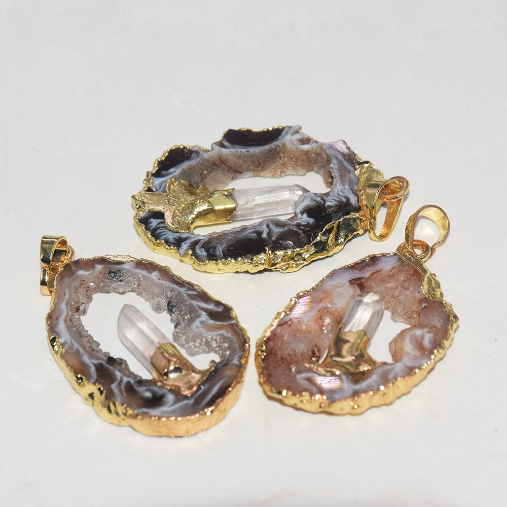 Natural crystal  Stone Slice geode druzy pendant
