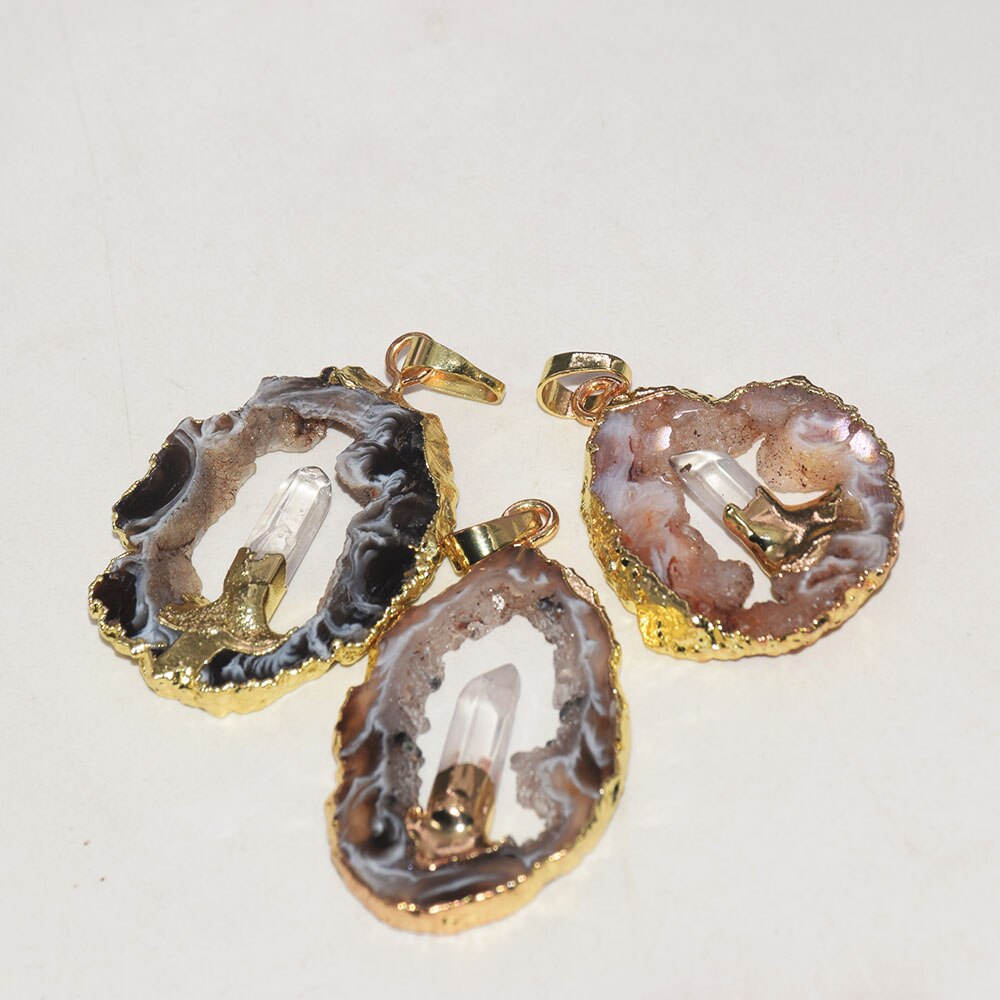 Natural crystal  Stone Slice geode druzy pendant