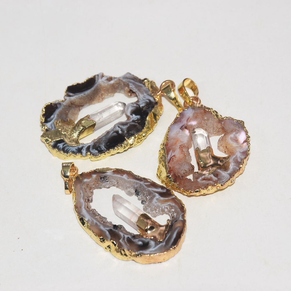 Natural crystal  Stone Slice geode druzy pendant