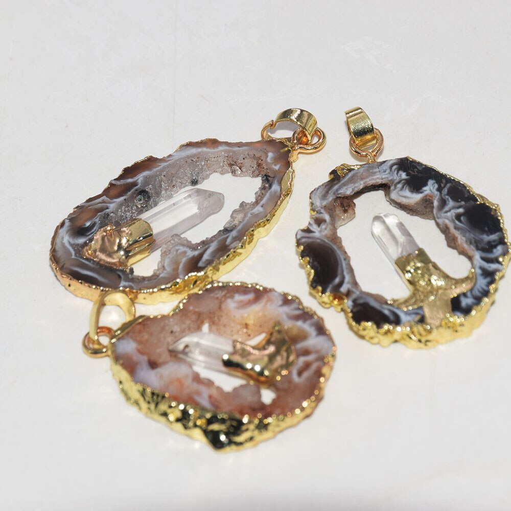 Natural crystal  Stone Slice geode druzy pendant