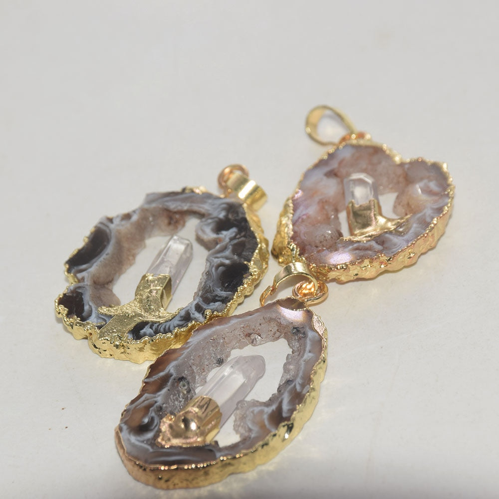 Natural crystal  Stone Slice geode druzy pendant