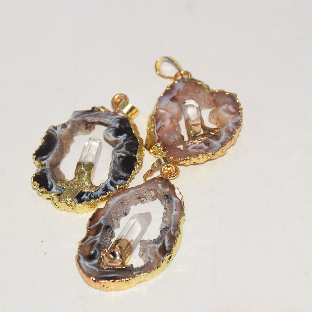 Natural crystal  Stone Slice geode druzy pendant