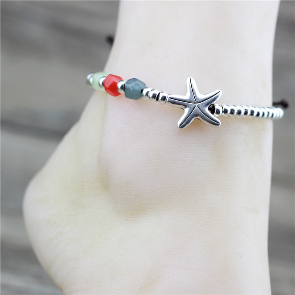 Tobillera romántica y ajustable con forma de estrella de mar para mujer