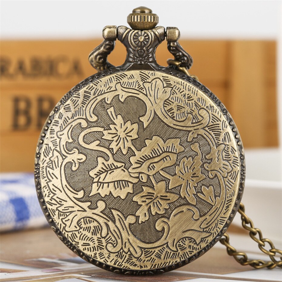 Quartz Pocket Watch Roman Numbers Display Bronze Retro Necklace Watch