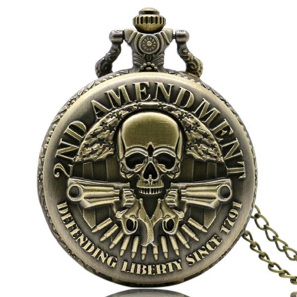 Reloj de bolsillo analógico de bronce antiguo con calavera estilo steampunk retro