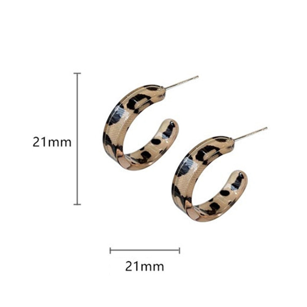 Women Brown Leopard Geometric Hoop Earrings