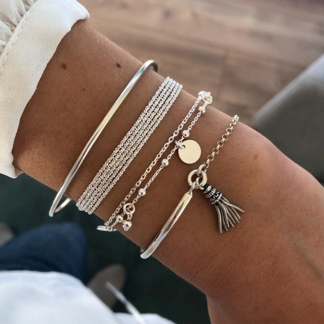 Boho Mixed Leaves Letter Map Chain Bracelet