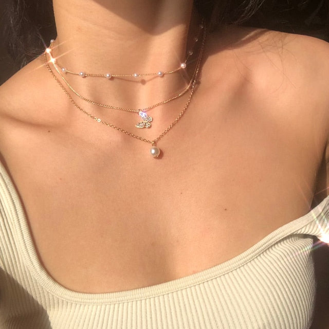 Fashion Bead Pearl Choker Necklace