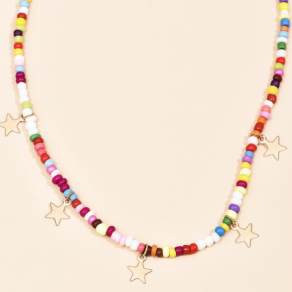 Bohemian Vintage Colorful Beads Chain Tassel Star Pendant