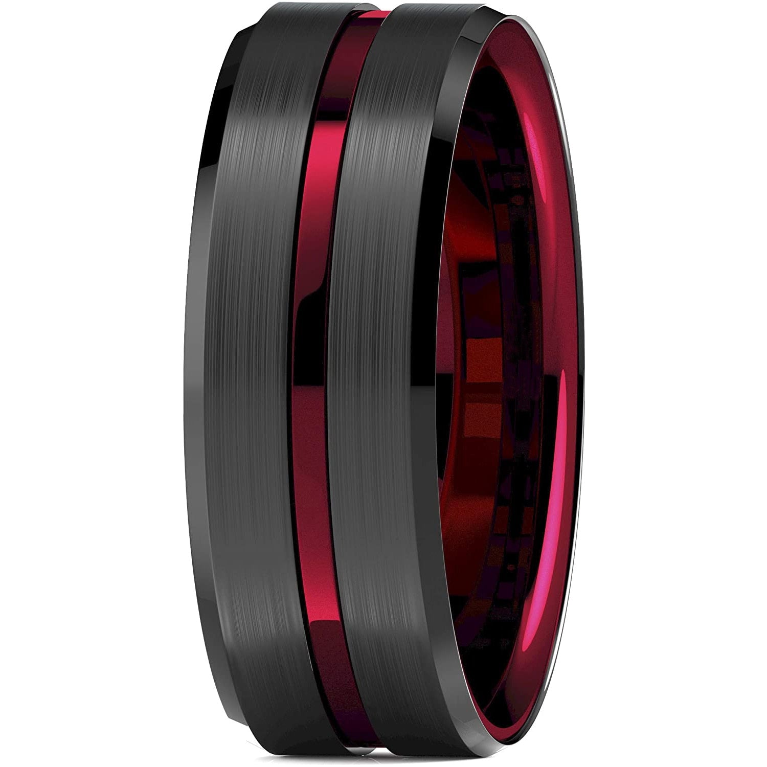 Black Tungsten  Red Groove Black Brushed Ladder Edge Engagement Ring