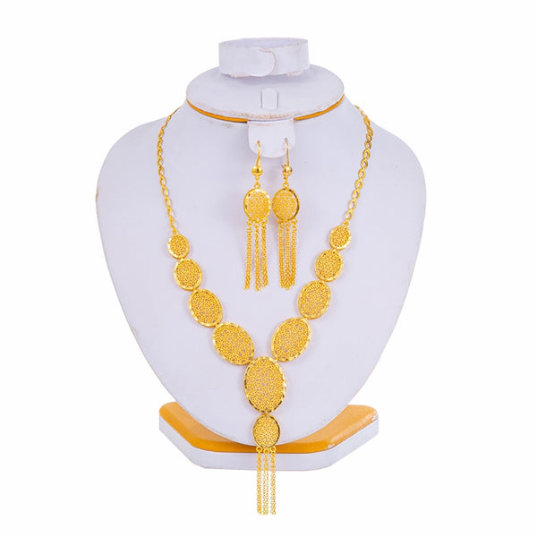 Gold Color Necklace Arabic Dubai Wedding Bridal Jewelry Set