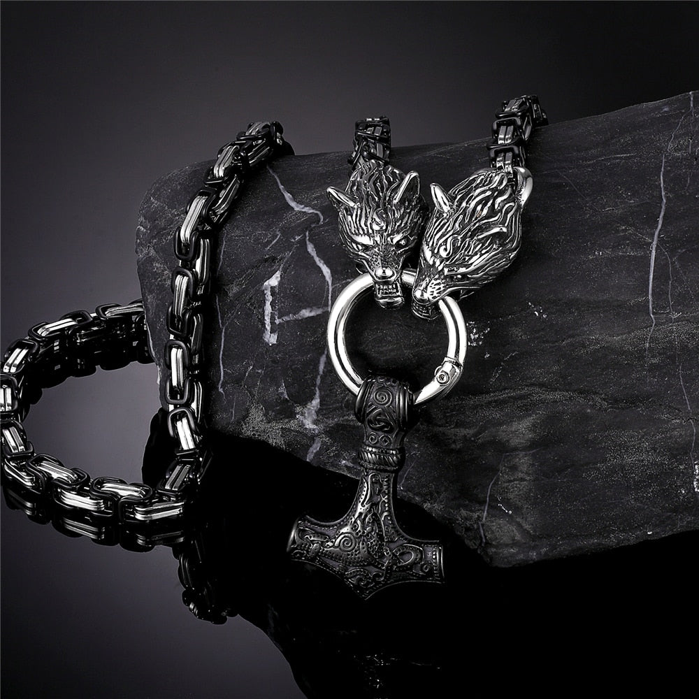 Nordic Punk Celtic Wolf Head Men Necklaces