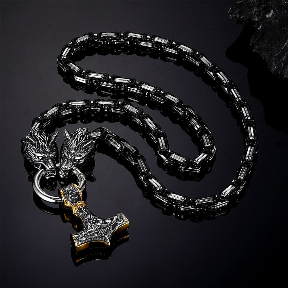 Nordic Punk Celtic Wolf Head Men Necklaces