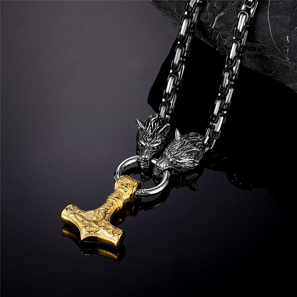Nordic Punk Celtic Wolf Head Men Necklaces