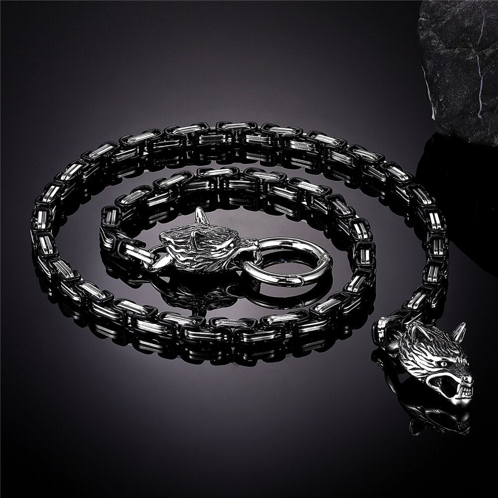 Nordic Punk Celtic Wolf Head Men Necklaces