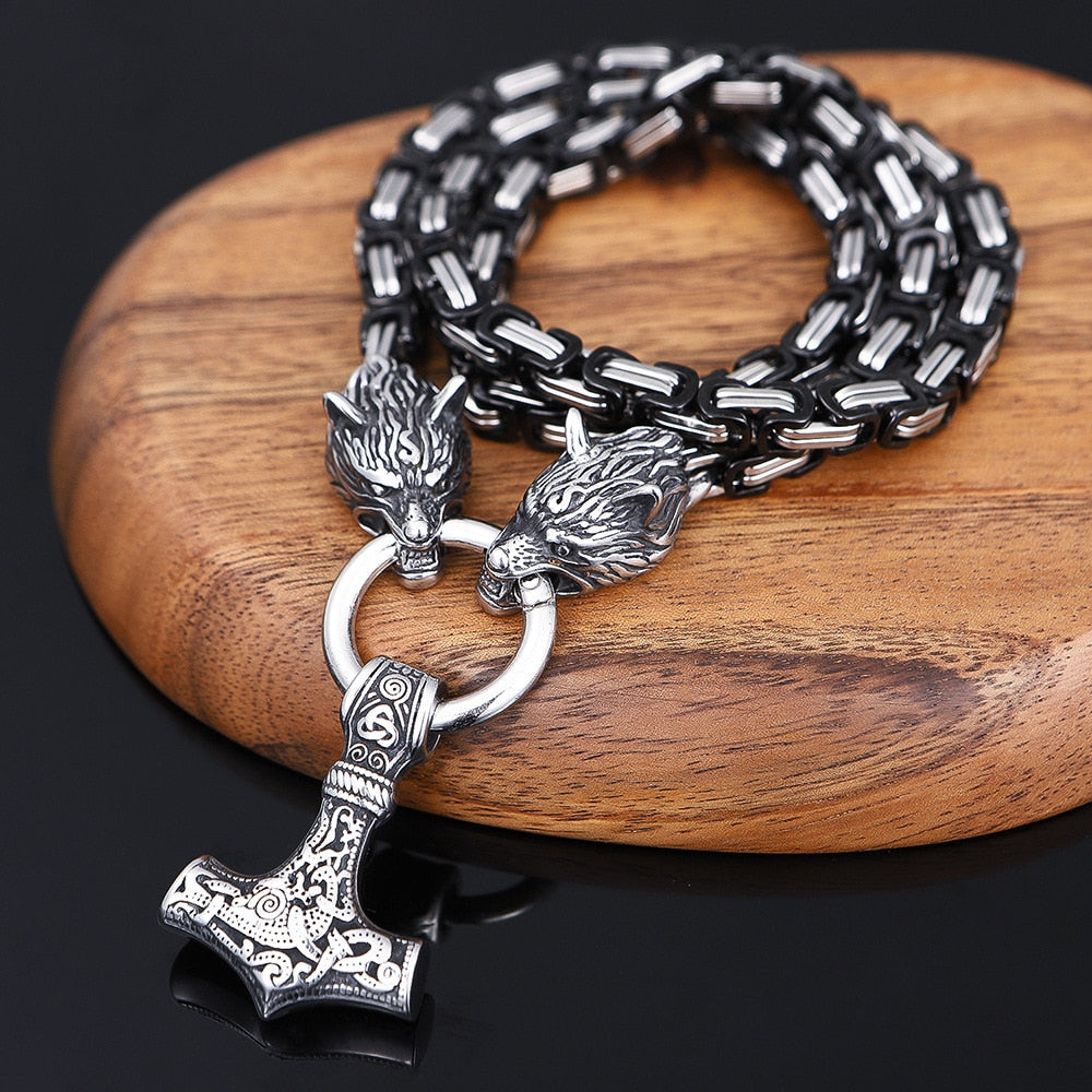 Nordic Punk Celtic Wolf Head Men Necklaces