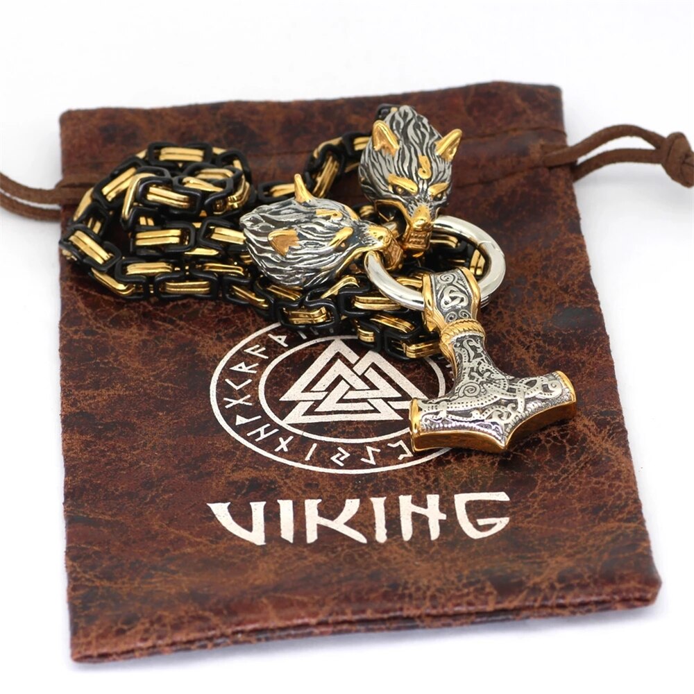 Nordic Punk Celtic Wolf Head Men Necklaces