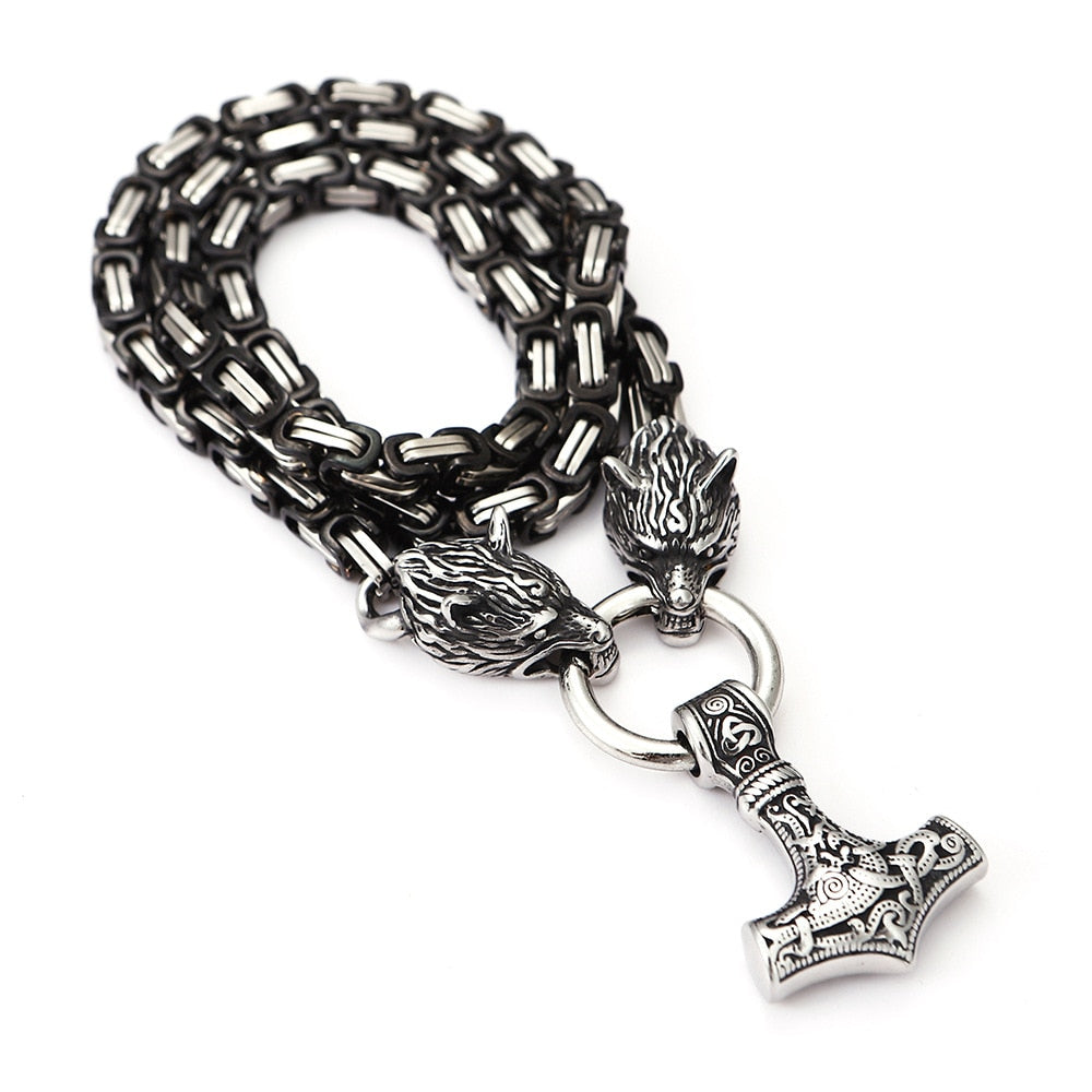 Nordic Punk Celtic Wolf Head Men Necklaces
