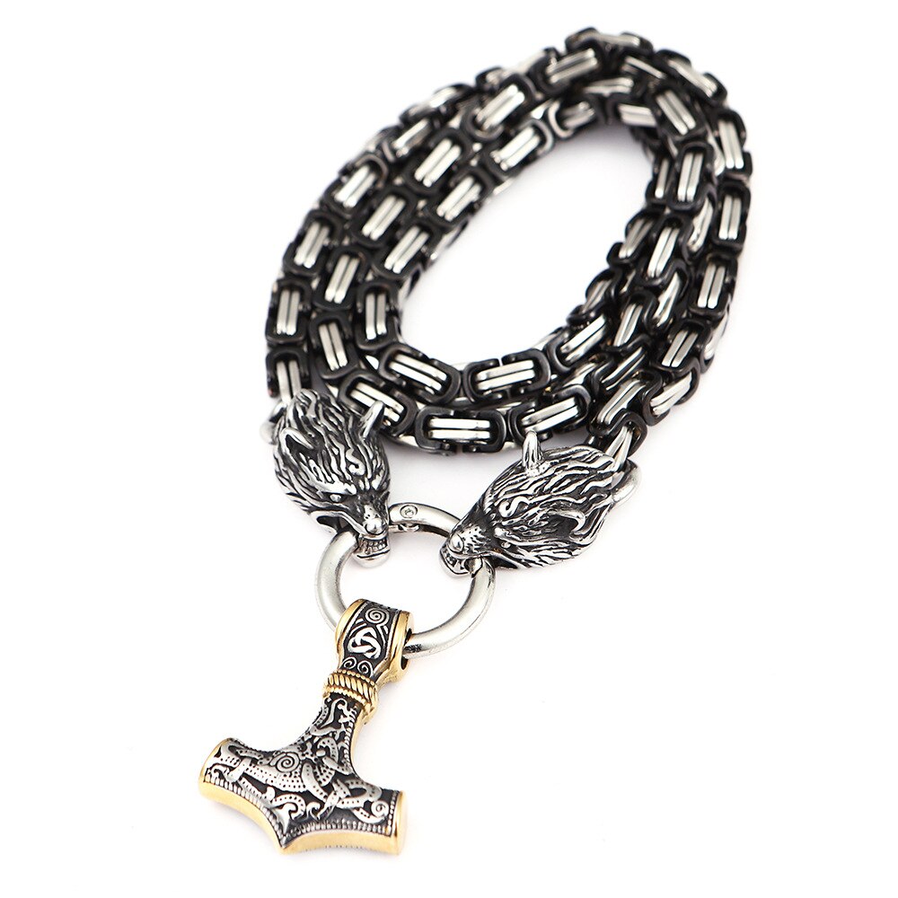 Nordic Punk Celtic Wolf Head Men Necklaces
