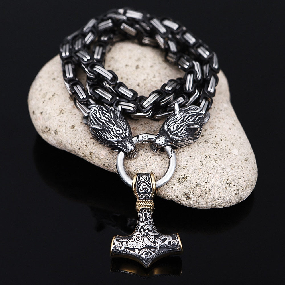 Nordic Punk Celtic Wolf Head Men Necklaces