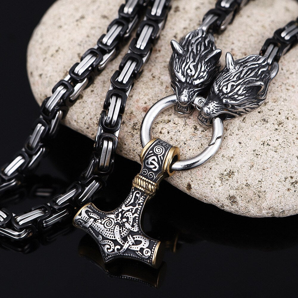Nordic Punk Celtic Wolf Head Men Necklaces