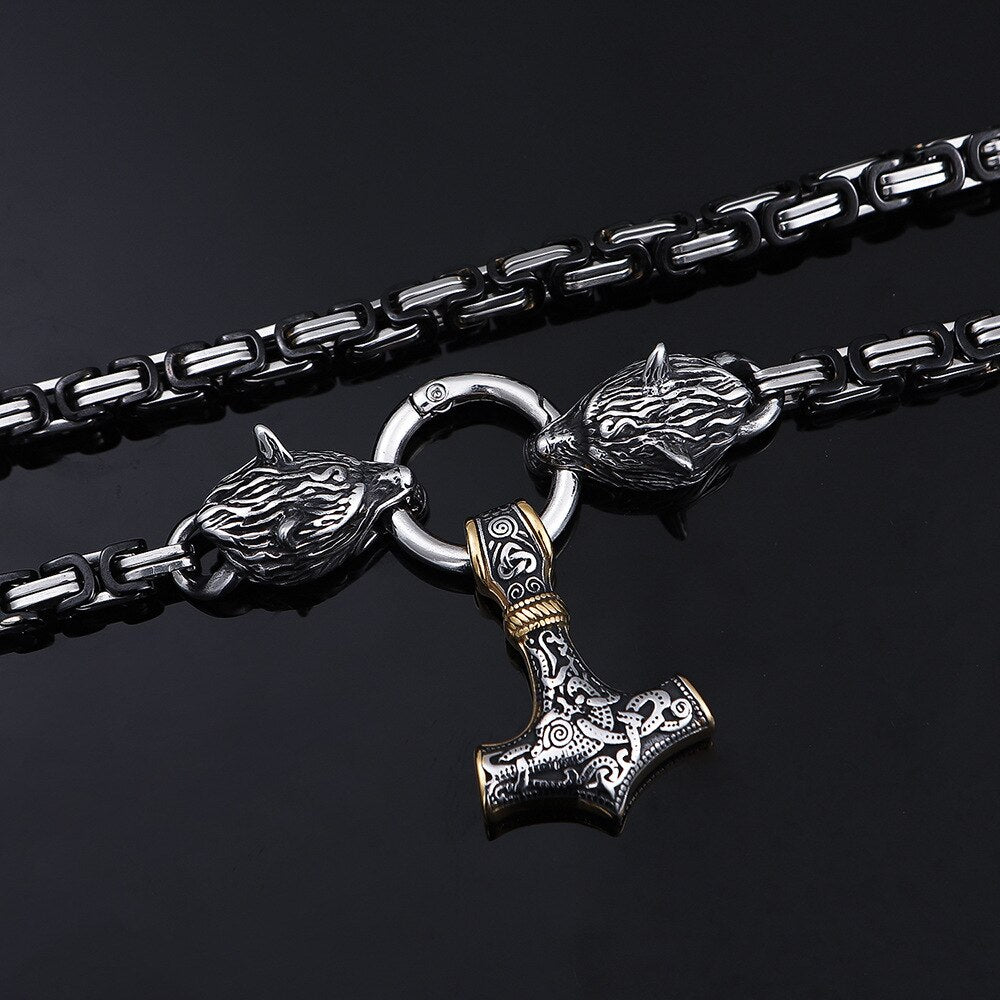 Nordic Punk Celtic Wolf Head Men Necklaces