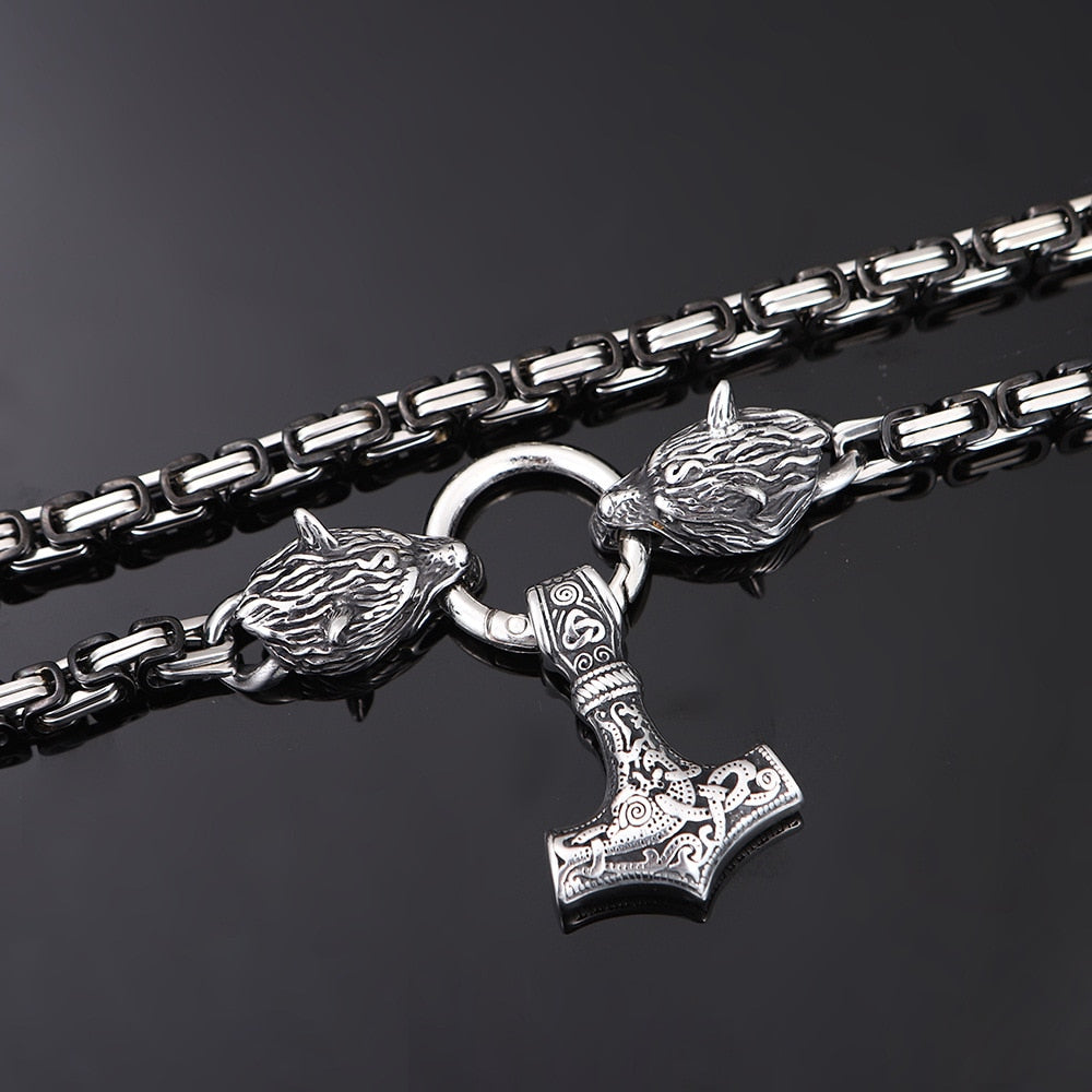 Nordic Punk Celtic Wolf Head Men Necklaces