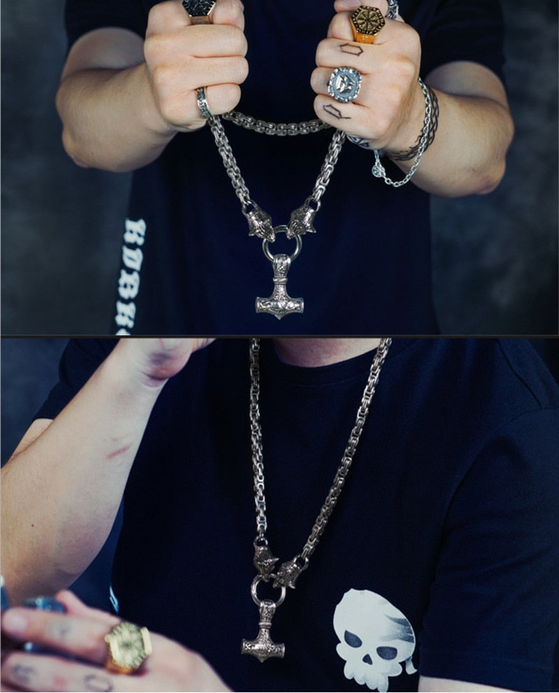 Nordic Punk Celtic Wolf Head Men Necklaces
