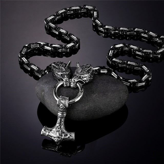 Nordic Punk Celtic Wolf Head Men Necklaces