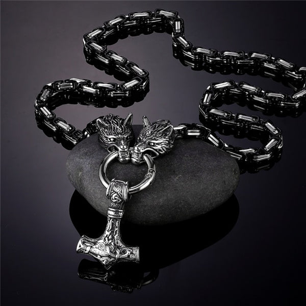 Collares para hombre con cabeza de lobo celta de estilo punk nórdico
