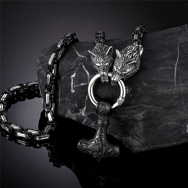 Nordic Punk Celtic Wolf Head Men Necklaces