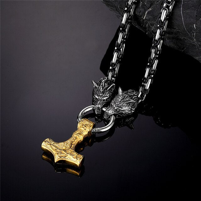 Nordic Punk Celtic Wolf Head Men Necklaces