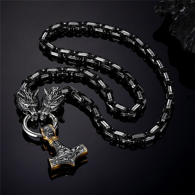 Nordic Punk Celtic Wolf Head Men Necklaces