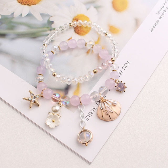 Shell Little Girl Pendant Burst Bead Sweet Romantic Set