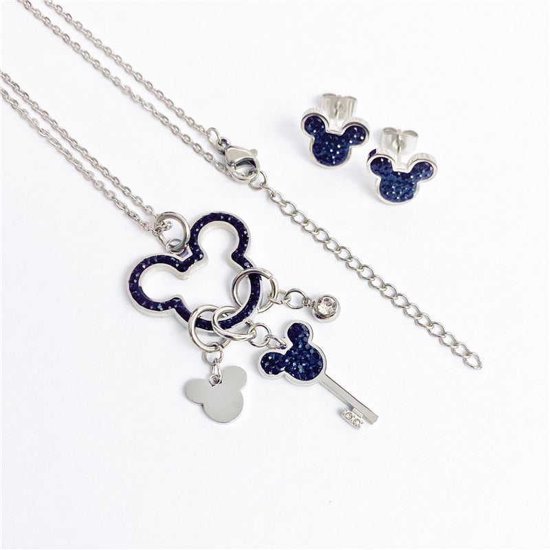 Cartoon Kawaii Mouse Pendant Necklace set
