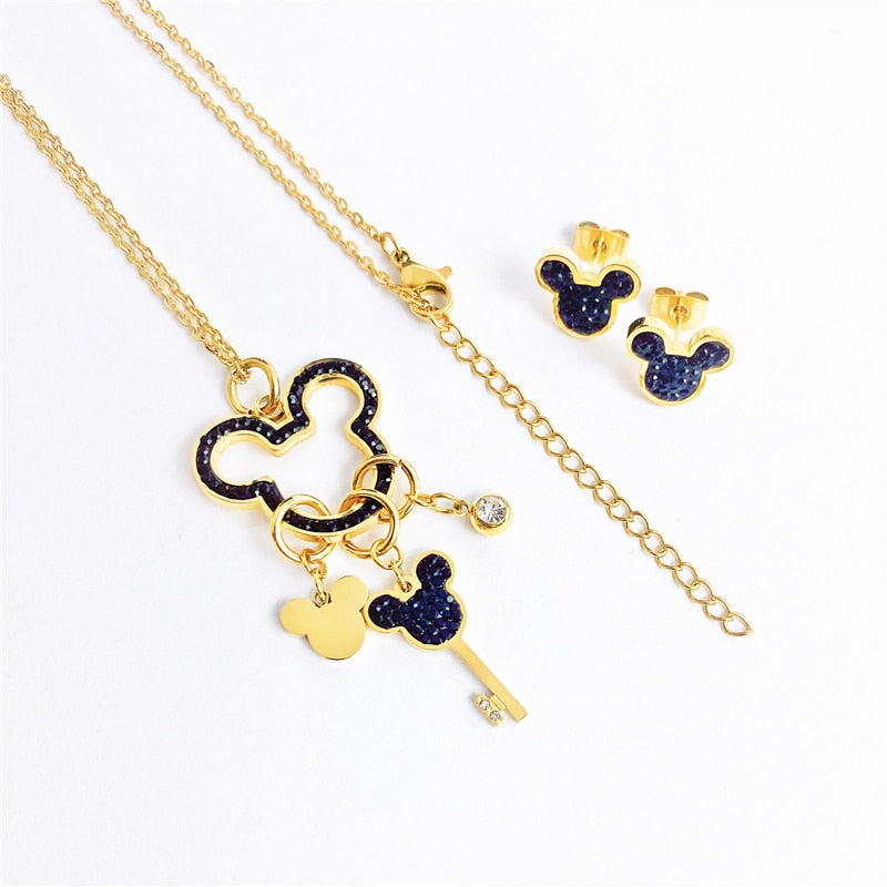 Cartoon Kawaii Mouse Pendant Necklace set