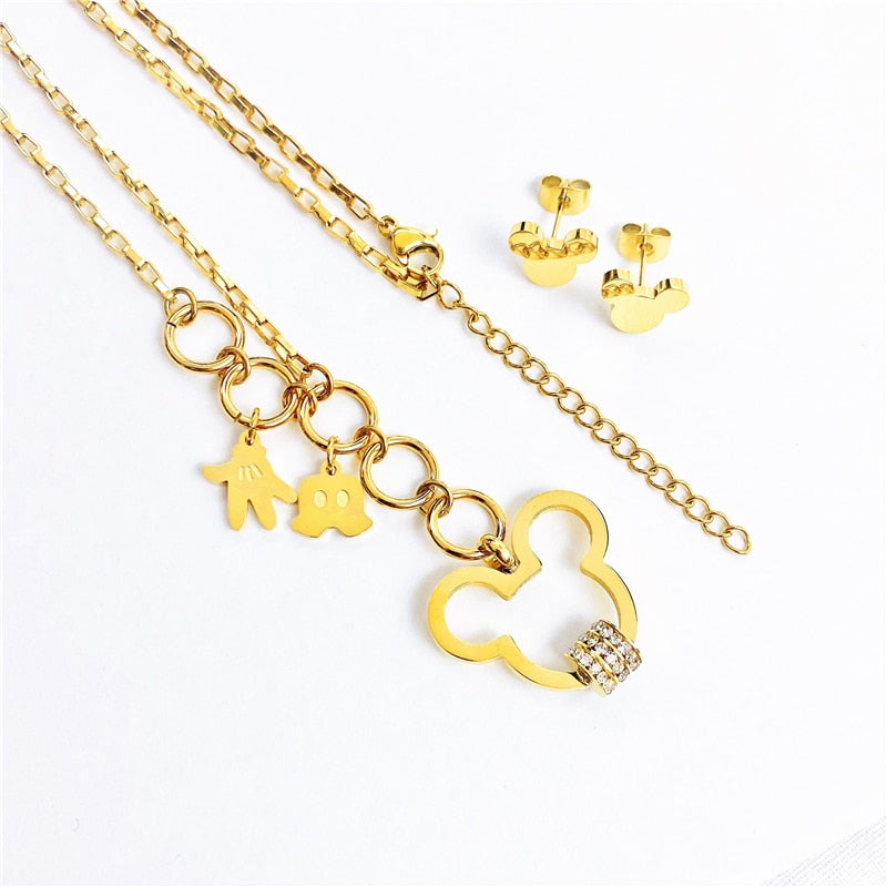 Cartoon Kawaii Mouse Pendant Necklace set