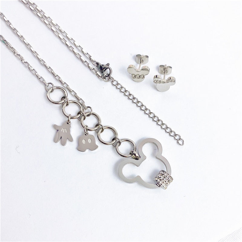 Cartoon Kawaii Mouse Pendant Necklace set
