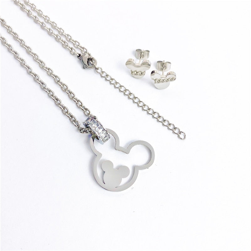 Cartoon Kawaii Mouse Pendant Necklace set