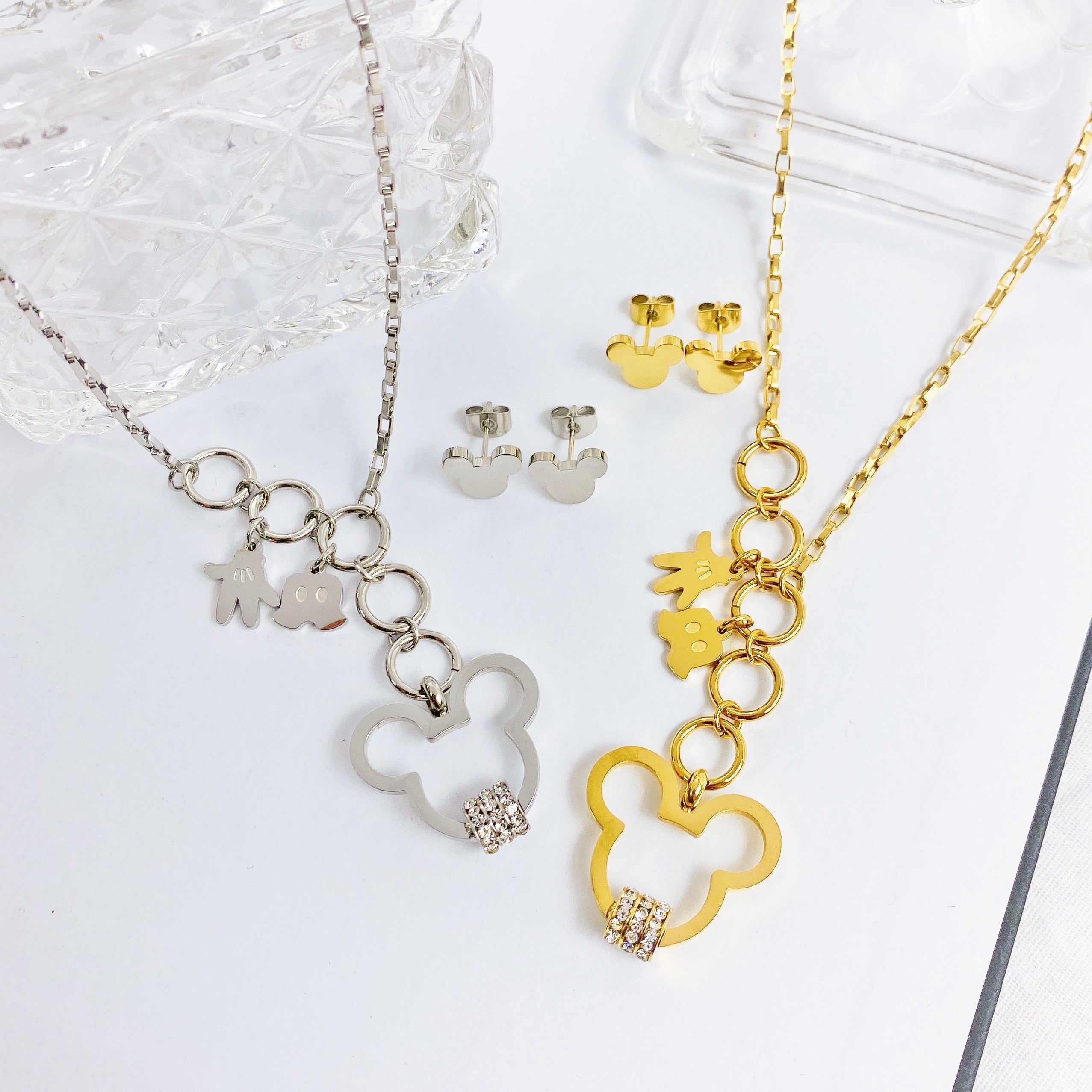 Cartoon Kawaii Mouse Pendant Necklace set