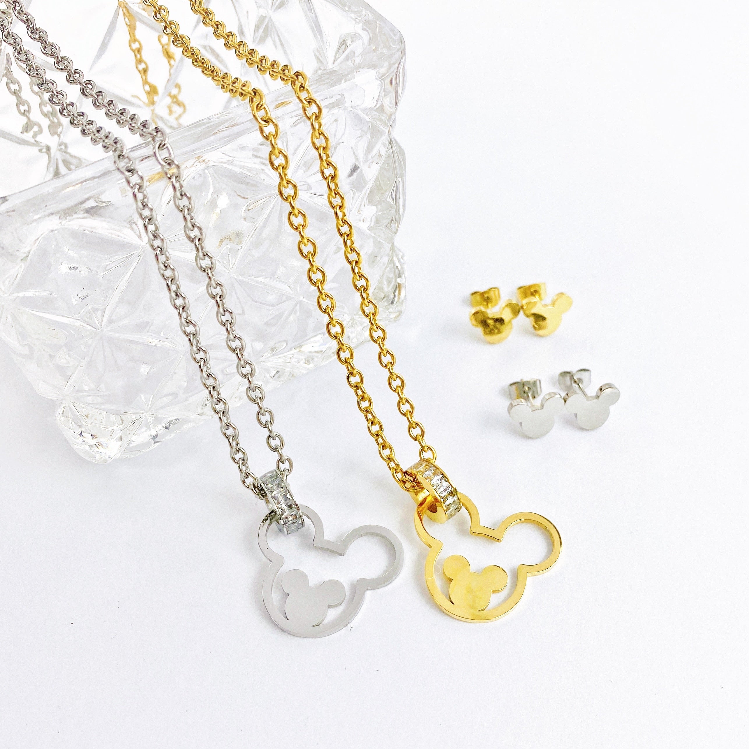 Cartoon Kawaii Mouse Pendant Necklace set