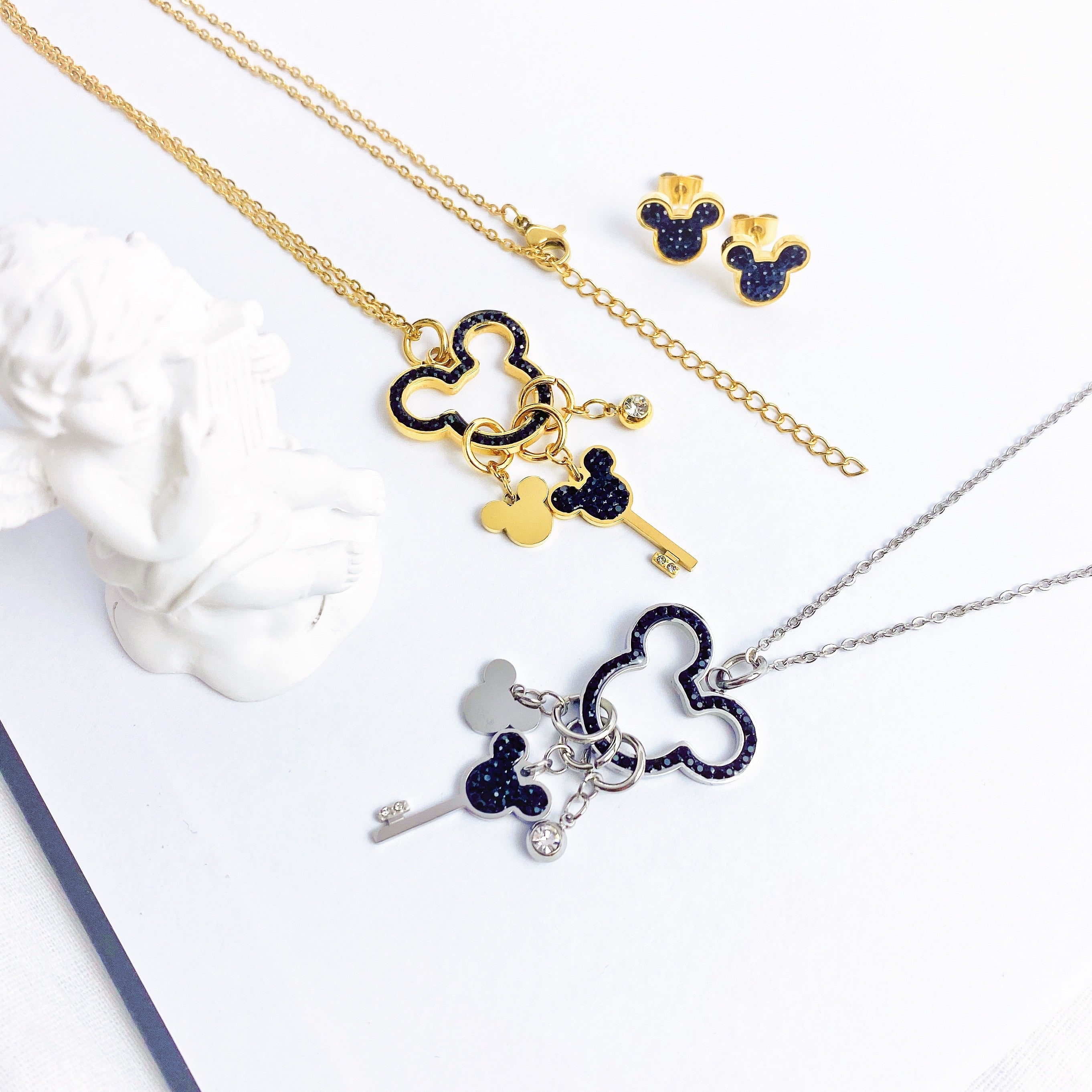 Cartoon Kawaii Mouse Pendant Necklace set