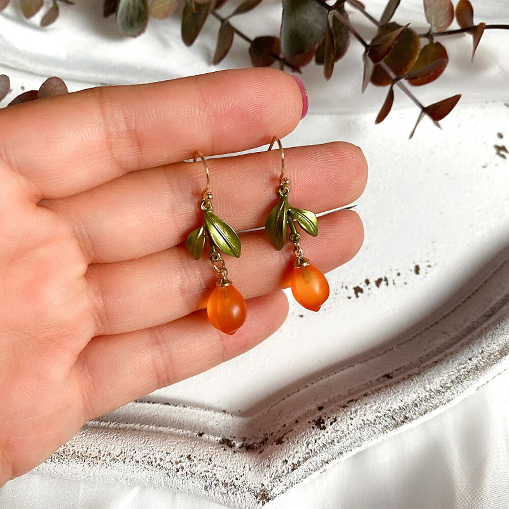 Dangle Drop Earrings Orange Glass Brooches
