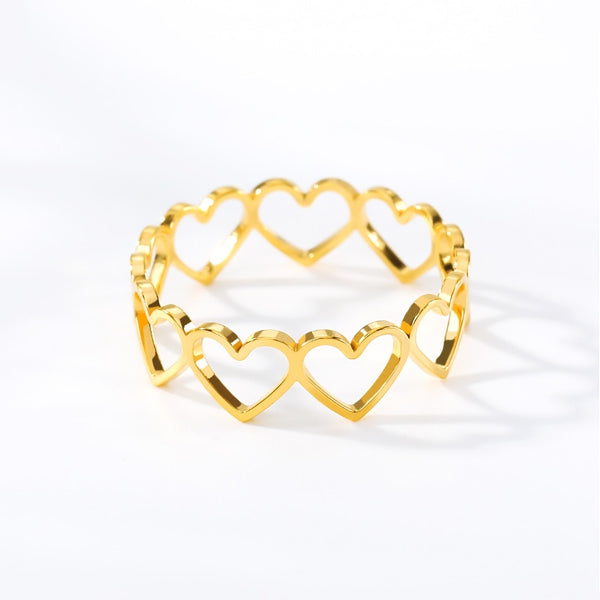 Rose Gold  Stainless Steel Hollow Heart Rings For Women
