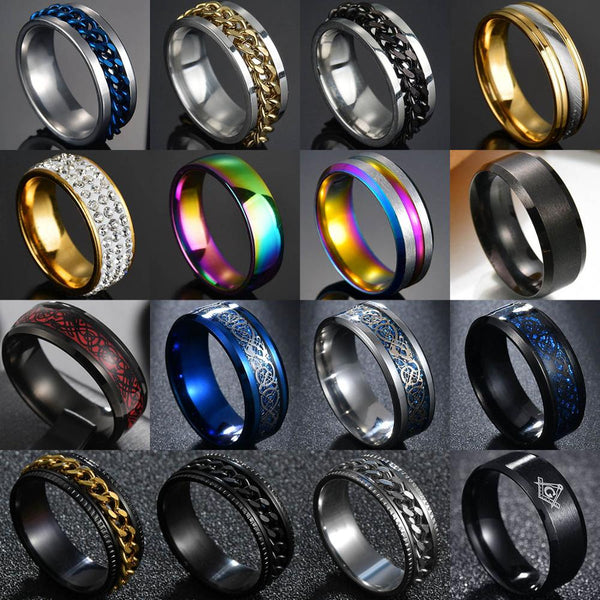 Anillos de cadena torcida con números romanos de acero y titanio estilo punk de 8 mm