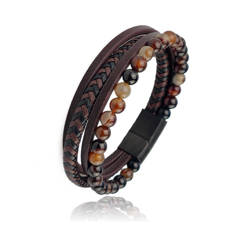 Boho Jewelry Beads Leather Charm Bracelet for Men