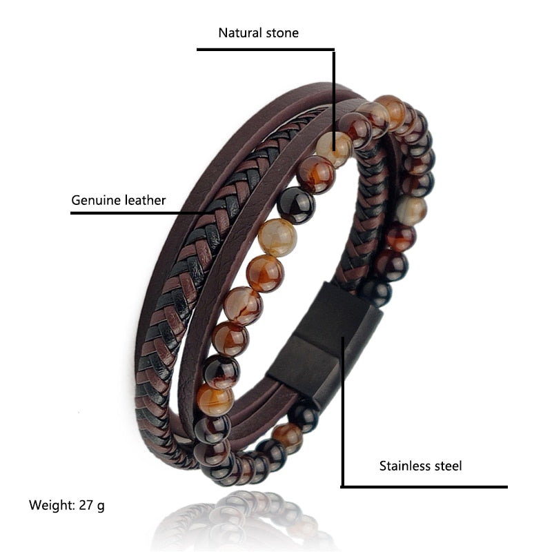 Boho Jewelry Beads Leather Charm Bracelet for Men