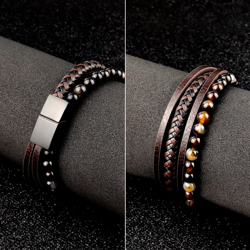 Boho Jewelry Beads Leather Charm Bracelet for Men