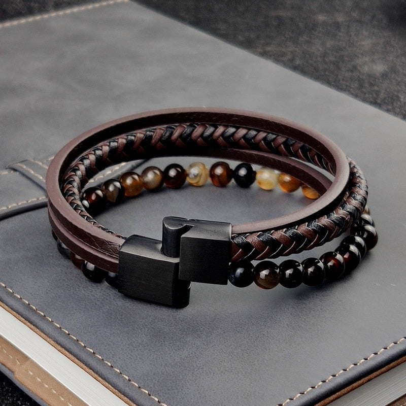 Boho Jewelry Beads Leather Charm Bracelet for Men